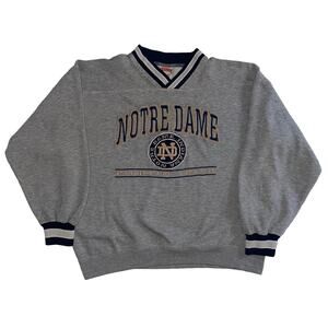 Vintage Nutmeg Mills Notre Dame Fightin' Irish Embroidered V-Neck Sweatshirt